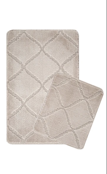 Doğal Kaymaz Taban Banyo Paspas Seti Uzun Ömürlü Yumuşak Dokulu Su Emici Yıkanabilir Çizgili Set 50x80-50x40 - 11