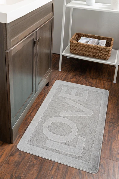Doğal Kaymaz Taban Banyo Paspas Uzun Ömürlü Yumuşak Dokulu Su Emici Yıkanabilir Yazılı Paspas Love 60x100 - 4