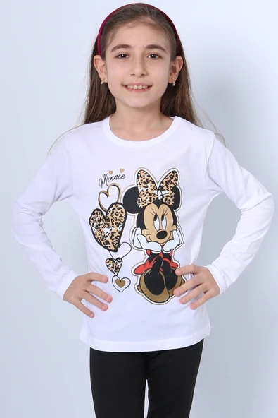 KIZ ÇOCUK UZUN KOL TSHİRT 4 MEVSİM BASKILI BİSİKLET YAKA D7 - Resim 2