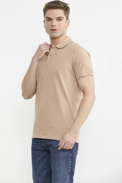 Detaylı Polo Yaka Kısa Kol Tişört - Somon - Resim 2