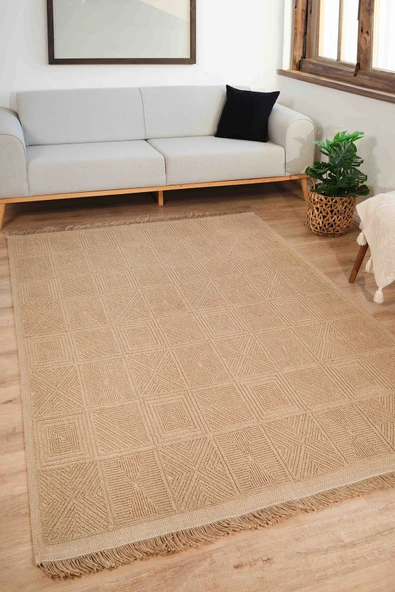Natura 6661 %100 Doğal Jüt Kilim Bej Renkli Yumuşak Dokulu Şık Tasarımlı Kilim Modern Dokuma Kilim - 3