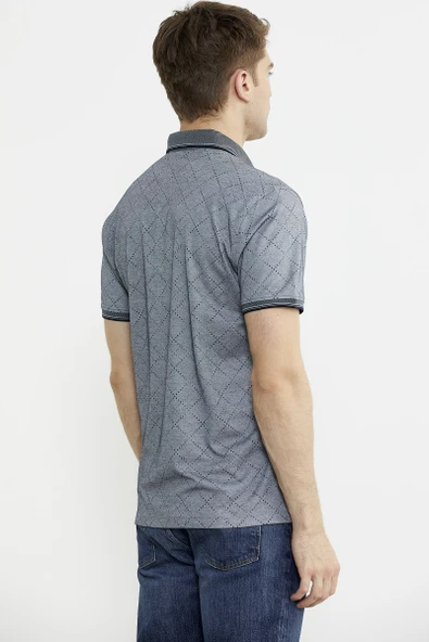 Baskı Detaylı Polo Yaka Tişört - Gri - Resim 5