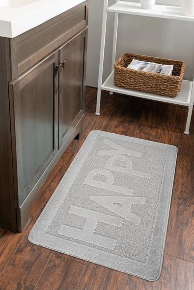 Doğal Kaymaz Taban Banyo Paspas Uzun Ömürlü Yumuşak Dokulu Su Emici Yıkanabilir Yazılı Paspas Happy 60x100 - 4