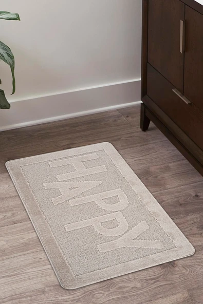 Doğal Kaymaz Taban Banyo Paspas Uzun Ömürlü Yumuşak Dokulu Su Emici Yıkanabilir Yazılı Paspas Happy 60x100 - 10