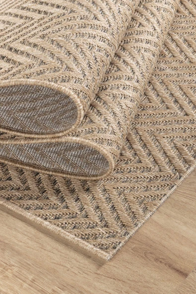 Sisaluna 4441 Bej Jüt Tabanlı Modern Dokuma Kilim Sisal Hasır Halı - 6