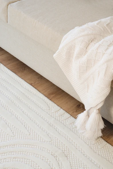 Vola 2906 Yumuşak Dokulu Modern Salon Mutfak Koridor Halısı Krem Tozumaz Makine Halısı - 3