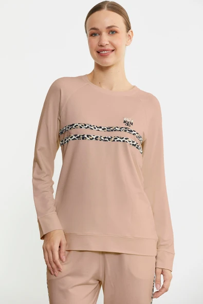 Leopar Çizgili Jogger Pijama Takım - Somon ürün görseli 1