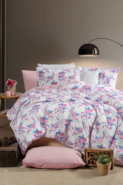 Lastikli Çarşaflı Tek Kişilik Nevresim Takımı Roseto-Gül Kurusu