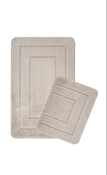 Doğal Kaymaz Taban Banyo Paspas Seti Uzun Ömürlü Yumuşak Dokulu Su Emici Yıkanabilir Çerçeve Set 50x80-50x40 - 11