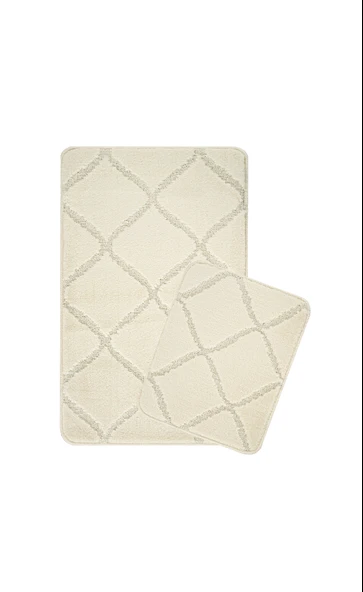 Doğal Kaymaz Taban Banyo Paspas Seti Uzun Ömürlü Yumuşak Dokulu Su Emici Yıkanabilir Çizgili Set 50x80-50x40 - 8