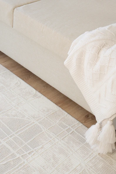 Vola 2909 Yumuşak Dokulu Modern Salon Mutfak Koridor Halısı Krem Tozumaz Makine Halısı - 3