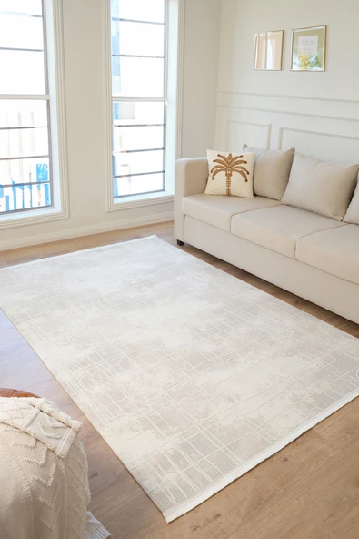 Vola 2909 Yumuşak Dokulu Modern Salon Mutfak Koridor Halısı Krem Tozumaz Makine Halısı - 2