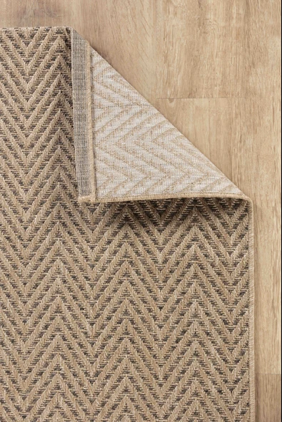 Sisaluna 4441 Bej Jüt Tabanlı Modern Dokuma Kilim Sisal Hasır Halı - 2