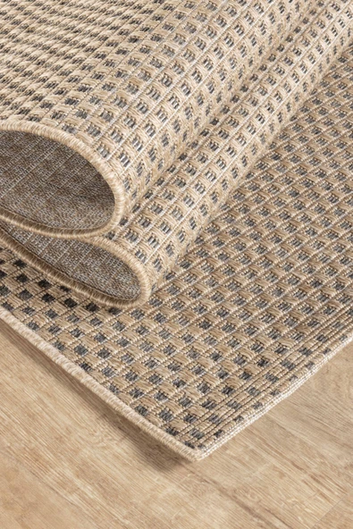 Sisaluna 4442 Bej Jüt Tabanlı Modern Dokuma Kilim Sisal Hasır Halı - 6