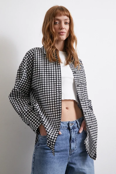 Pamuklu Ekose Gömlek Siyah - Resim 2