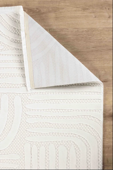 Vola 2906 Yumuşak Dokulu Modern Salon Mutfak Koridor Halısı Krem Tozumaz Makine Halısı - 6