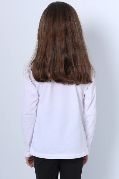 KIZ ÇOCUK UZUN KOL TSHİRT 4 MEVSİM BASKILI BİSİKLET YAKA D7 - Resim 6