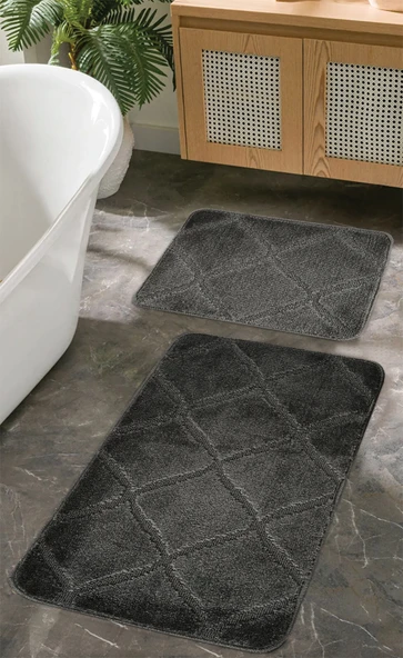 Doğal Kaymaz Taban Banyo Paspas Seti Uzun Ömürlü Yumuşak Dokulu Su Emici Yıkanabilir Çizgili Set 50x80-50x40