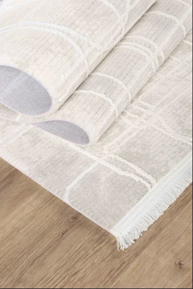 Vola 2909 Yumuşak Dokulu Modern Salon Mutfak Koridor Halısı Krem Tozumaz Makine Halısı - 6