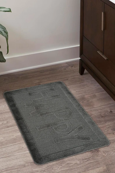 Doğal Kaymaz Taban Banyo Paspas Uzun Ömürlü Yumuşak Dokulu Su Emici Yıkanabilir Yazılı Paspas Happy 60x100