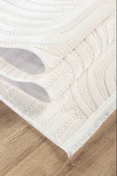 Vola 2906 Yumuşak Dokulu Modern Salon Mutfak Koridor Halısı Krem Tozumaz Makine Halısı - 5