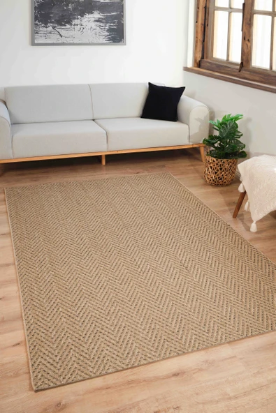 Sisaluna 4441 Bej Jüt Tabanlı Modern Dokuma Kilim Sisal Hasır Halı - 3