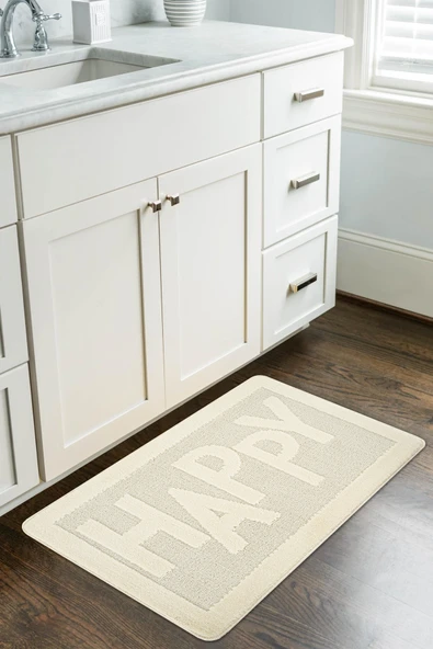 Doğal Kaymaz Taban Banyo Paspas Uzun Ömürlü Yumuşak Dokulu Su Emici Yıkanabilir Yazılı Paspas Happy 60x100 - 7