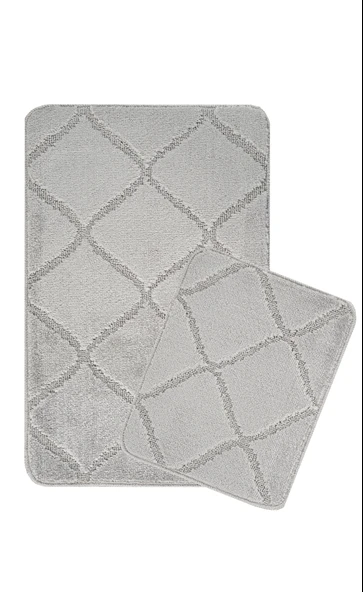 Doğal Kaymaz Taban Banyo Paspas Seti Uzun Ömürlü Yumuşak Dokulu Su Emici Yıkanabilir Çizgili Set 50x80-50x40 - 5