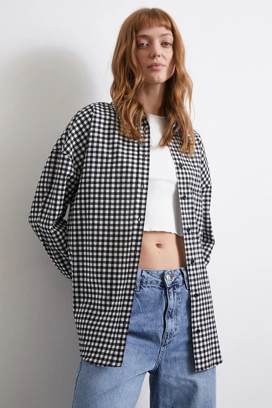 Pamuklu Ekose Gömlek Siyah - Resim 5