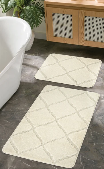 Doğal Kaymaz Taban Banyo Paspas Seti Uzun Ömürlü Yumuşak Dokulu Su Emici Yıkanabilir Çizgili Set 50x80-50x40 - 7