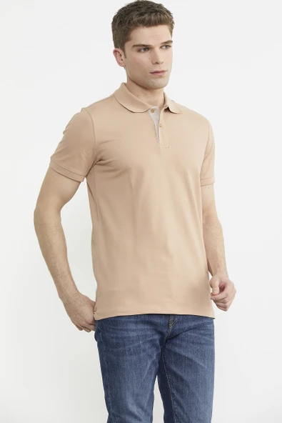 Detaylı Polo Yaka Kısa Kol Tişört - Somon - Resim 3