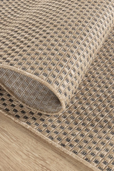 Sisaluna 4442 Bej Jüt Tabanlı Modern Dokuma Kilim Sisal Hasır Halı - 4