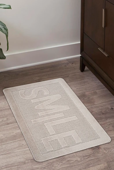 Doğal Kaymaz Taban Banyo Paspas Uzun Ömürlü Yumuşak Dokulu Su Emici Yıkanabilir Yazılı Paspas Smile 60x100 - 10