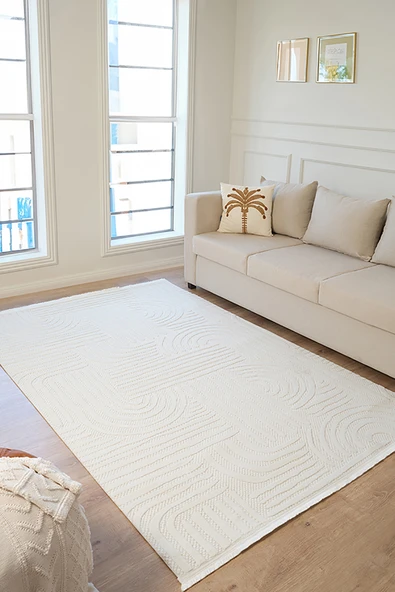 Vola 2906 Yumuşak Dokulu Modern Salon Mutfak Koridor Halısı Krem Tozumaz Makine Halısı - 2