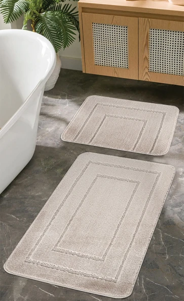 Doğal Kaymaz Taban Banyo Paspas Seti Uzun Ömürlü Yumuşak Dokulu Su Emici Yıkanabilir Çerçeve Set 50x80-50x40 - 10