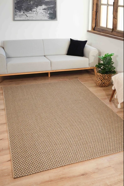 Sisaluna 4442 Bej Jüt Tabanlı Modern Dokuma Kilim Sisal Hasır Halı - 3