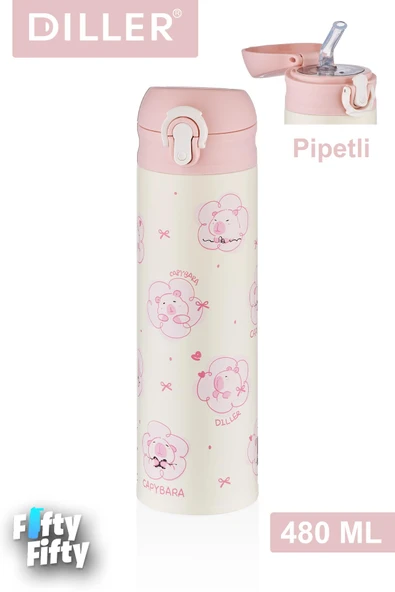 DILLER 480 ML Pipetli Paslanmaz Çelik Termos Kilitli Kapak 2 Farklı Renk Seçeneği -FFDILLERD9281 - 2