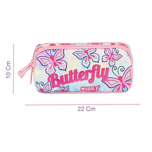 Muggle 2 Bölmeli Butterfly Kalemlik Pembe (MU-9037) - 2