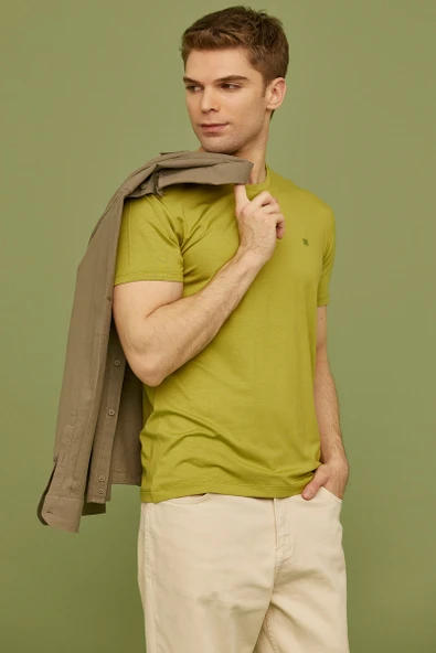 Sıfır Yaka Basic Tişört - Yeşil - 2