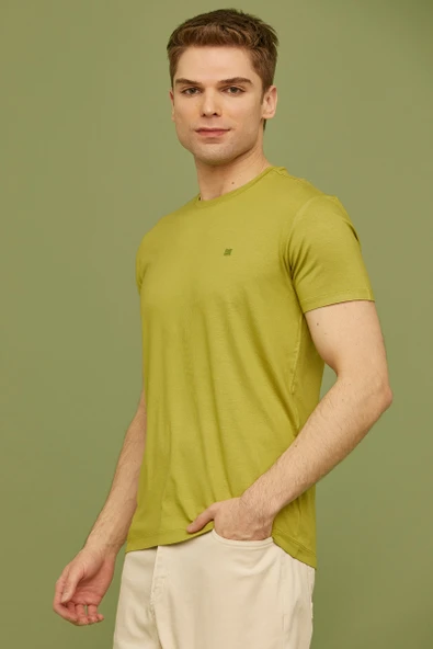Sıfır Yaka Basic Tişört - Yeşil - 3