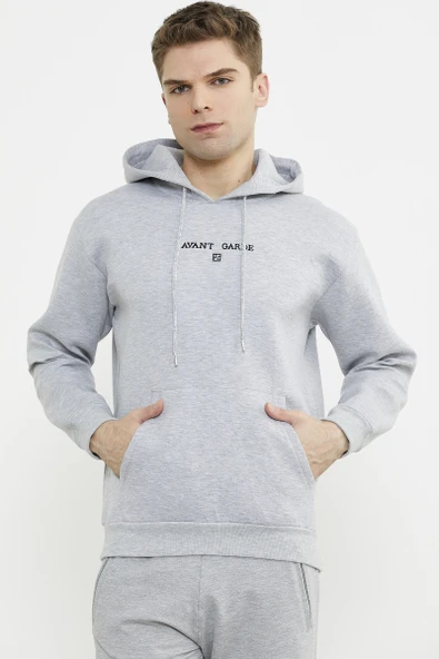 Oversize Kapüşonlu Sweatshirt - Gri - Resim 2