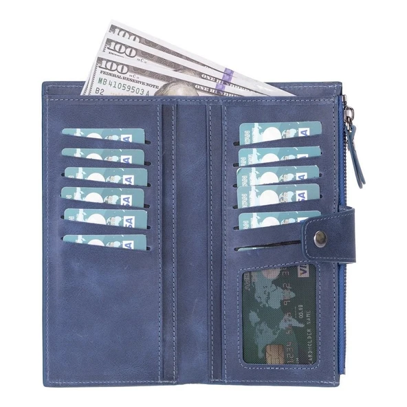 Lozan Hanger 6.5 inch Uyumlu Deri Kartlıklı Kılıf Antik Mavi - 5