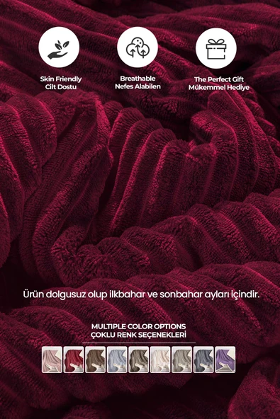 Sherpa Battaniye Çift Kişilik Çizgili Yumuşak Peluş Wellsoft Yatak Örtüsü - 11