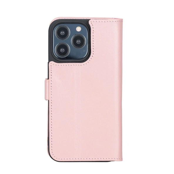 Apple iPhone 13 Pro Uyumlu Deri Cüzdanlı Kılıf Toz Pembe - 3