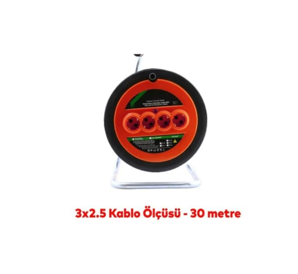 Plastik Makaralı Ev Elektriği Monofaze Seyyar 4 Prizli Uzatma Kablosu 3x2.5 Mm Ttr Kablo 30 Metre - 4
