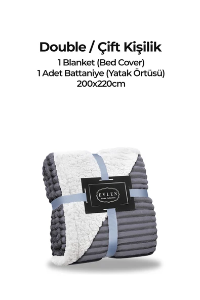 Sherpa Battaniye Çift Kişilik Çizgili Yumuşak Peluş Wellsoft Yatak Örtüsü - 6