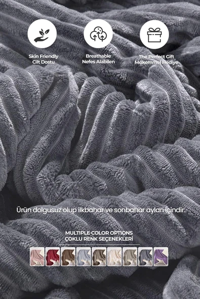 Sherpa Battaniye Çift Kişilik Çizgili Yumuşak Peluş Wellsoft Yatak Örtüsü - 4