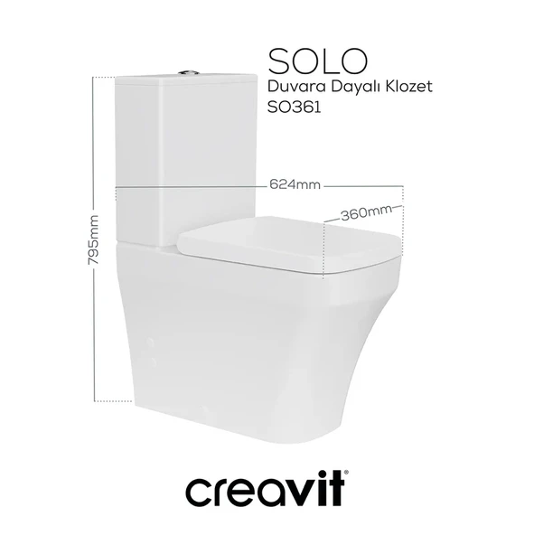 Creavit SO361 Solo Kanalsız Duvara Dayalı Klozet, Yavaş Kapanan Kapak ve İç Takım Set - 5
