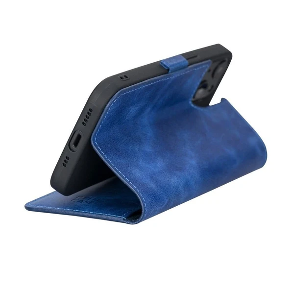 Apple iPhone 13 Uyumlu Deri Cüzdanlı Kılıf Okyanus Mavi - 5