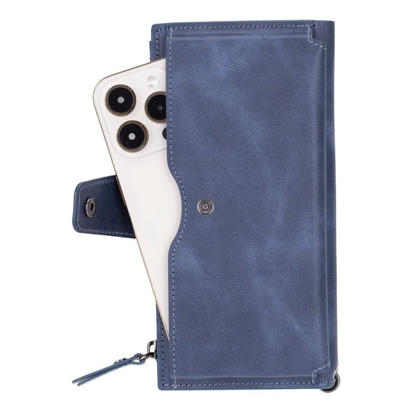 Lozan Hanger 6.5 inch Uyumlu Deri Kartlıklı Kılıf Antik Mavi - 4